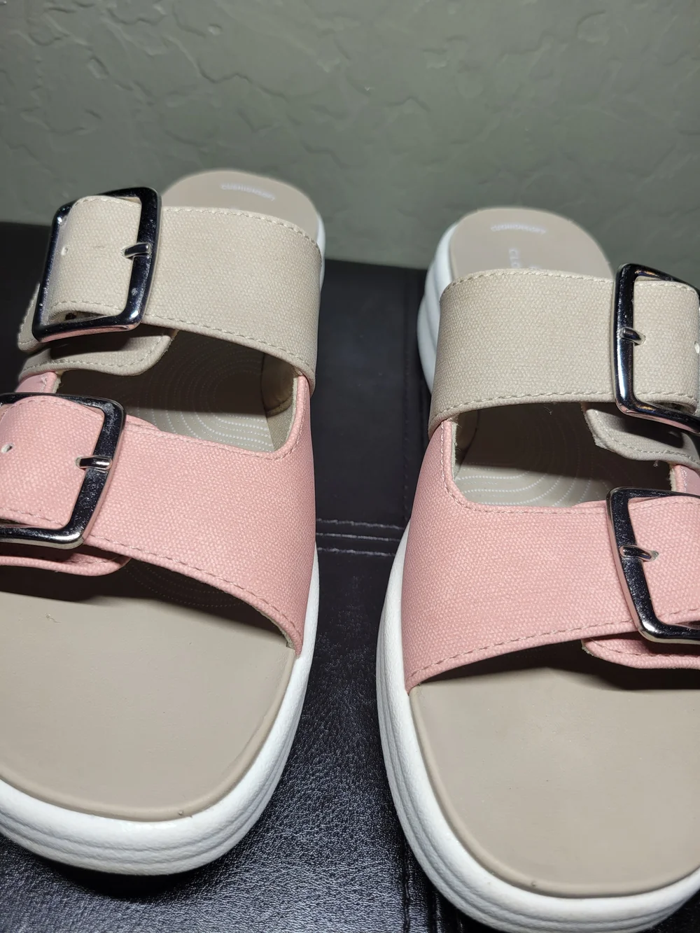 Clarks Cloudsteppers Drift Buckle Slide Sandals - Peach Combi Pink Taupe Size 7W